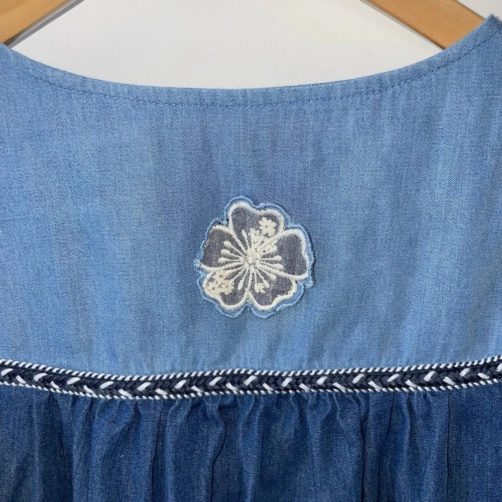Go Softly Patio Dress Denim 100% Cotton Embroidered Snap Front w/ Pockets Size S - Picture 6 of 7